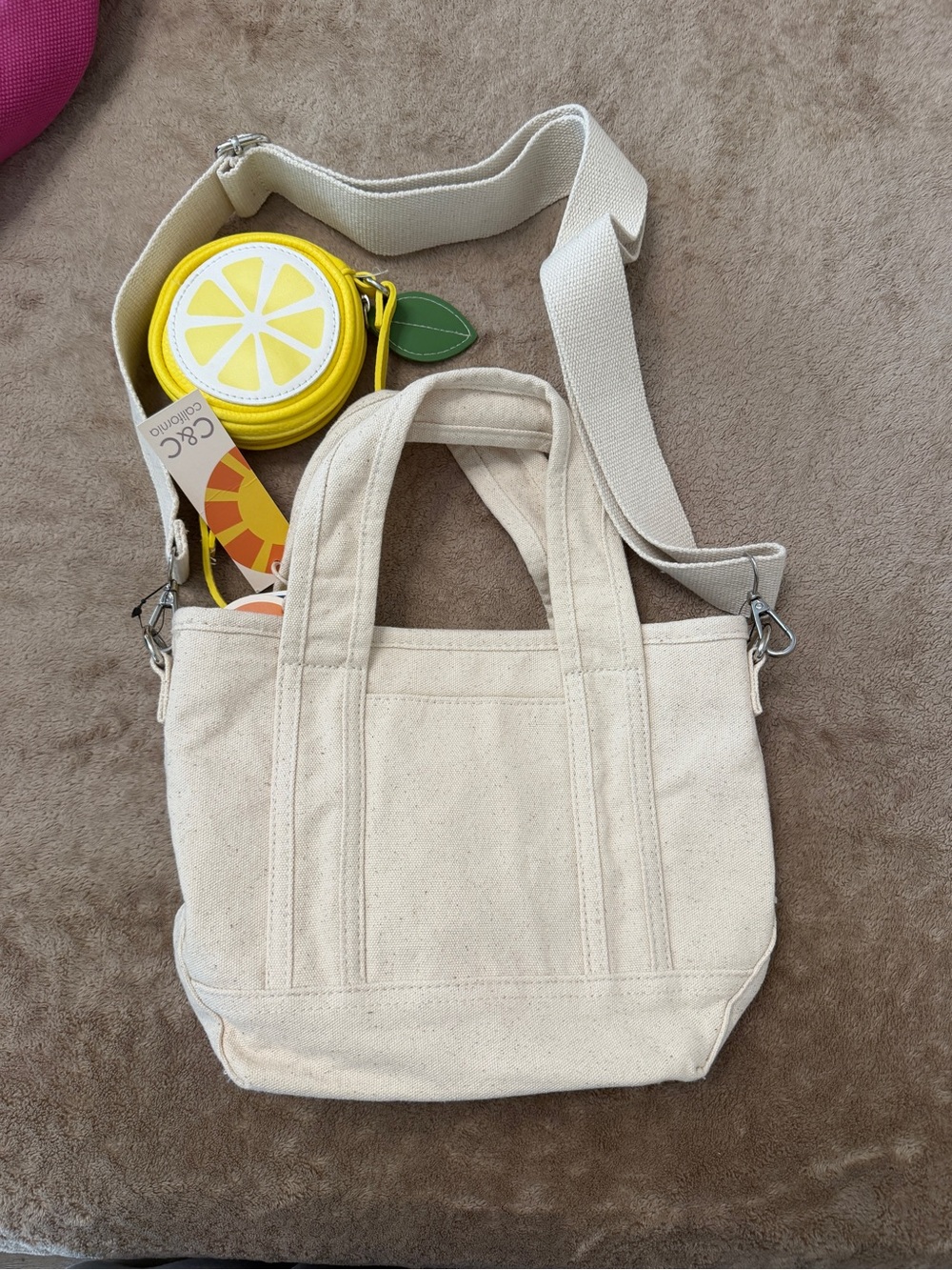 C&C California Neutral Canvas Capri Tote with Yellow Lemon Coin Purse - Picture 3 of 4